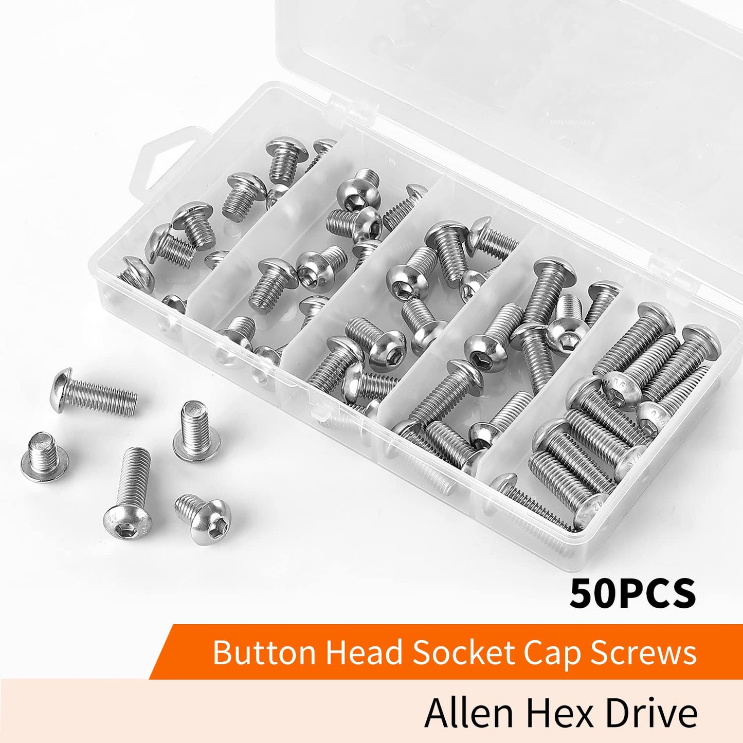 NIULUNBAO M8 x 10mm 12mm 16mm 20mm 25mm Button Head Socket Cap Screws Bolts, 304 Stainless Steel, Metric Allen Hex Drive, Machine Fully Threaded, Assortment Kit 50PCS