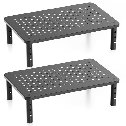 Canyora Computer Monitor Stand Riser for Desk, 3 Height Adjustable PC Laptop TV Desktop Monitor Stand Shelf, Metal Short Printer Table, Stand Riser for Desk, Office Desk Organizers and Accessories, 2 Pack