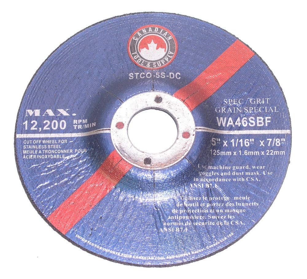 Canadian Tool and Supply (Stack of 25) 5-Inch Super Thin Cut-Off Wheels for Stainless Steel INOX Type-27 Depressed Center (25xSTCO-5S-DC)