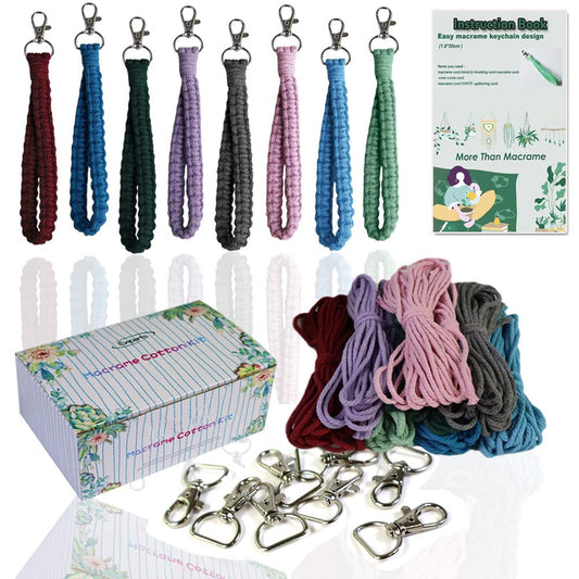 Ewparts Adult DIY Craft Macrame Kit Starter Macrame Key Chain Kit Includes Key Chain Rings Clips Precut Macrame Cord and Instructions to Make Macrame Lanyards,Macrame Beginners Adult Craft Kits