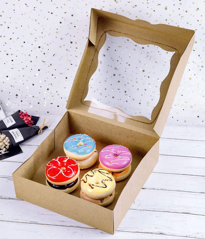 10"x10"x3"Brown Bakery Boxes with PVC Window for Pie and Cookies Boxes Large Natural Kraft Paper Box, Pack of 12
