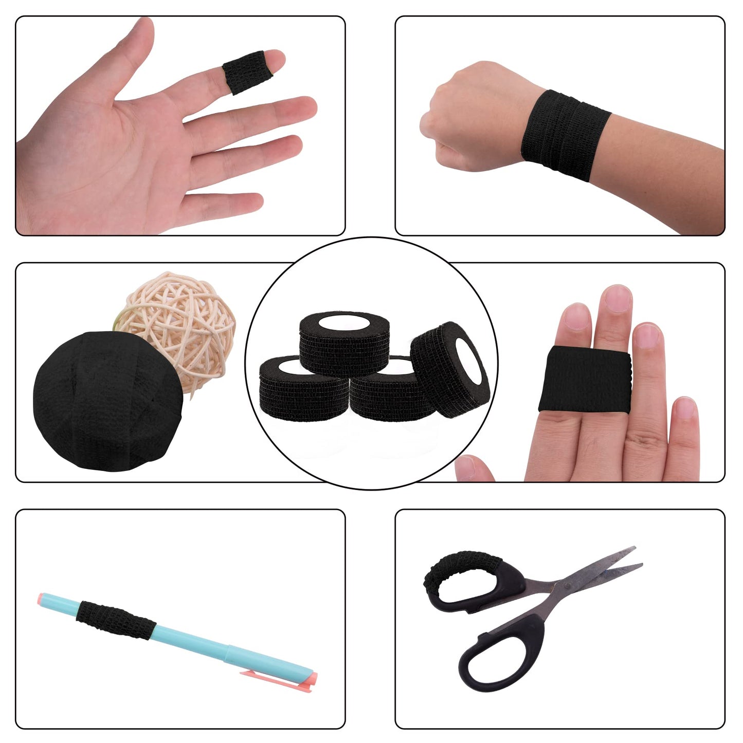BQTQ 40 Rolls Self Adhesive Bandage 1 Inch Black Athletic Tape Cohesive Wrap Breathable Stretch Wrap Roll Sports Wrap Tape for Wrist Ankle Swelling Sprains