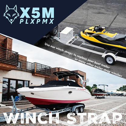 X5MPLXPMX Heavy-Duty Marine-Grade Boat Trailer Winch Strap Kit (2" x 20', 12,000 lbs Break Strength) for PWC, Pontoons & Fishing Boats – Includes Forged Hook & Work Gloves, Blue