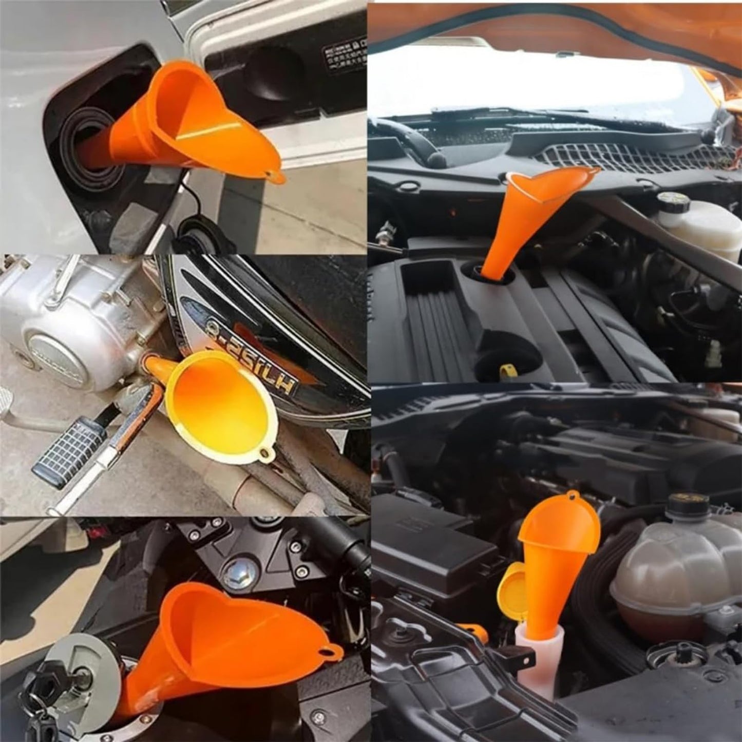 8 Pieces Filling Funnel Set, Gasoline Fuel Funnel，Right Angle Flexible Plastic Funnel Set, Universal Auto Gasoline Fuel Funnel with Detachable Hose and Manual Oil Absorber