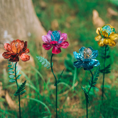 Viveta 4 Pack Flower Garden Stakes Decor, 12.9 inch Metal Flowers Outdoor Decor Waterproof Metal Flower Sticks for Patio, Lawn, Yard Decorations
