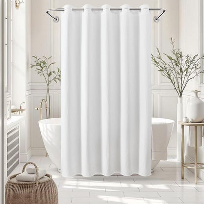 White Waterproof No Hooks Waffle Shower Curtain, 260GSM Heavy Duty Fabric, with 10 Durable Split Grommets, Luxury Hotel Spa Style for Bathroom, Machine Washable, 74 x 72 Standard Size