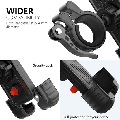 Marspeeder Bike Motorcycle Phone Mount, Super Stable Bike Motorcycle Phone Holder with Security Lock, Bicycle Phone Mount with Soft Cushion & Adjustable Metal Clip Compatible with 4.7''-6.8'' Phone