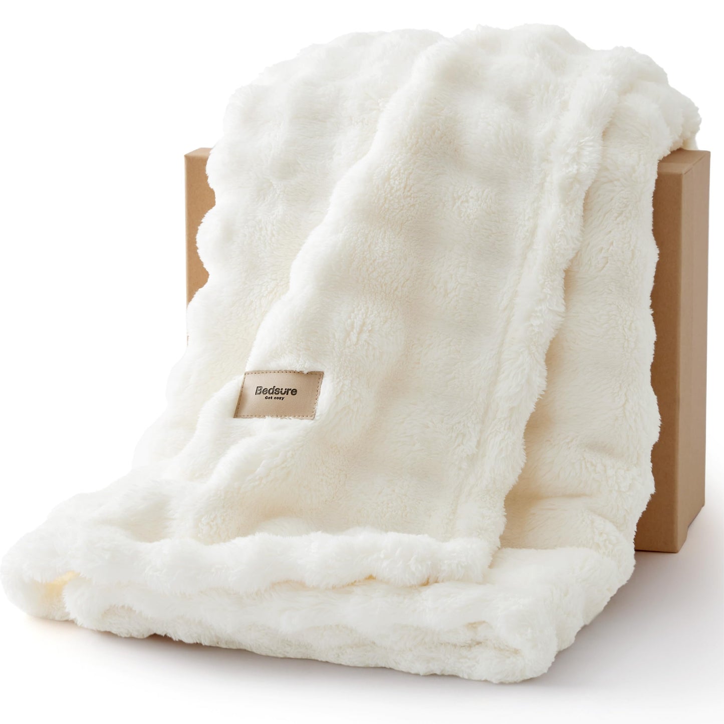 Bedsure 3D Bubble Blanket for Couch - GentleSoft White Spring Throw Blanket for Couch Sofa Bed Room Decor - Luxury Soft Cozy Blanket Gifts for Women, Lightweight, All Seasons, Off White, 50×60 Inches