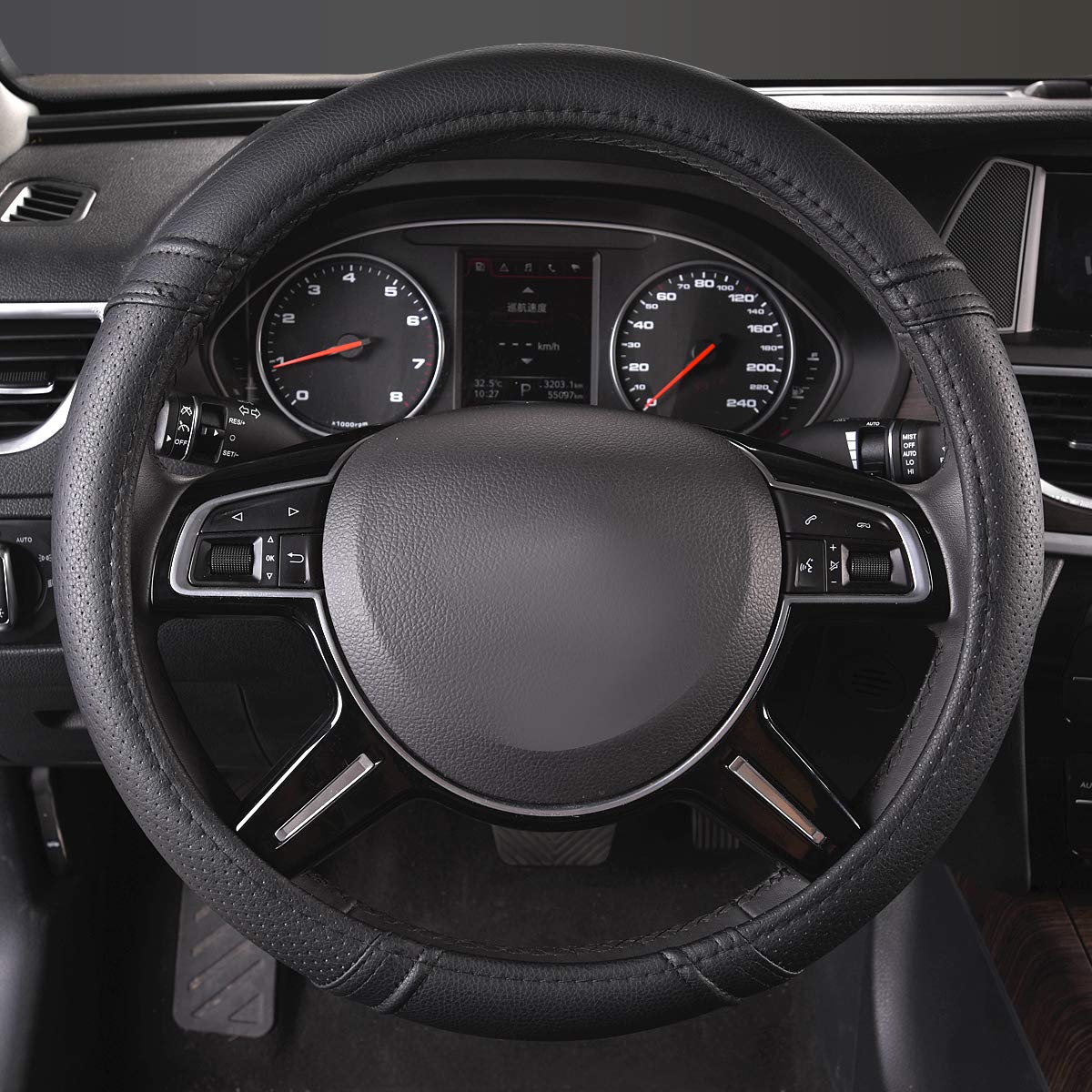 CAR Pass Classical Leather Automotive Universal Steering Wheel Covers (Black)
