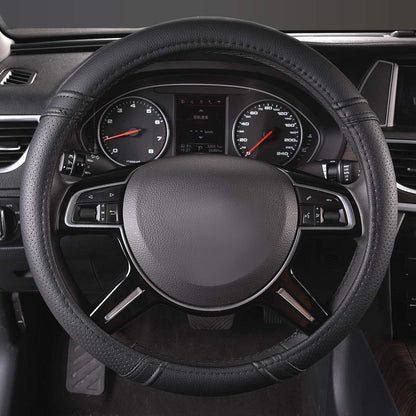 CAR Pass Classical Leather Automotive Universal Steering Wheel Covers (Black)