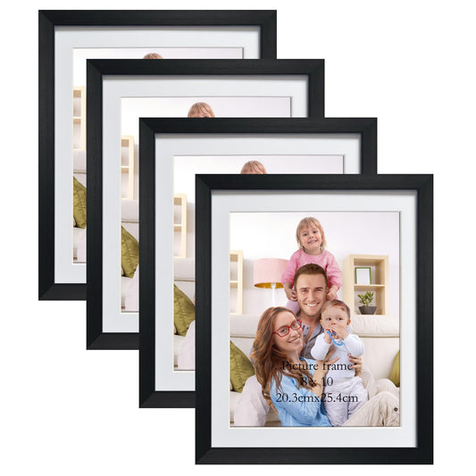 Giftgarden 8x10 Picture Frame Black with Mat Set of 4, 9x11 Frames Matted to 8 x 10’ Photos for Wall or Tabletop Decor