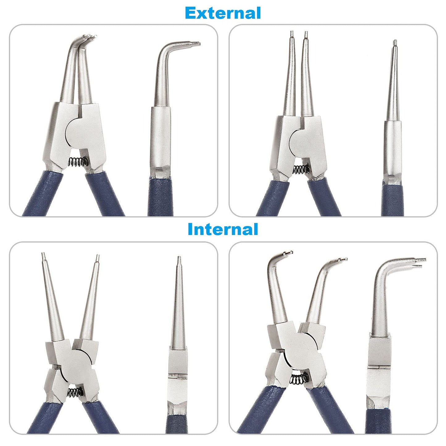 4 Pack 7 inch Snap Ring Pliers Set Heavy Duty Internal/External Circlip Pliers Kit with Straight Bent Jaw Precision Spring Loaded Pliers for Ring Remover Retaining