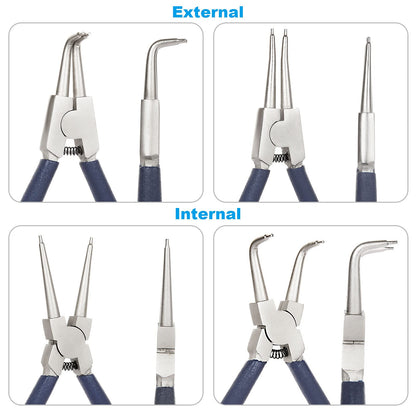 4 Pack 7 inch Snap Ring Pliers Set Heavy Duty Internal/External Circlip Pliers Kit with Straight Bent Jaw Precision Spring Loaded Pliers for Ring Remover Retaining