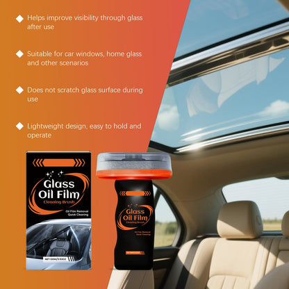 2PC Glass Oil Film Remover for Car,100ml Roll-On Glass Compound with Cleaning Board, Removes Oil Film & Smudges,Automotive Oil Film Cleaning Brush for Car Windows
