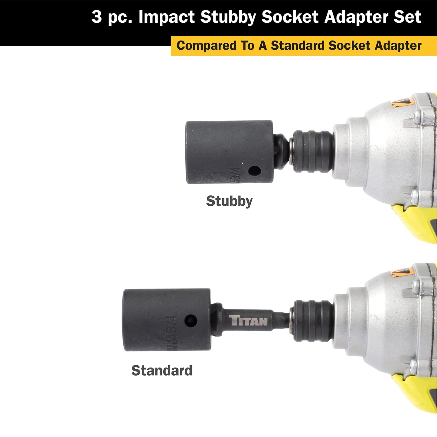 TITAN 12061 3-Piece Stubby Impact Socket Adapter and Extension Set