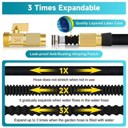 Expandable Garden Hose 50FT, Kink Free Flexible Water Hose with 10 Function Sprayer Nozzle 3-Layers Latex Yard Leak Proof, Lightweight Expending Hose with Convenient Storage