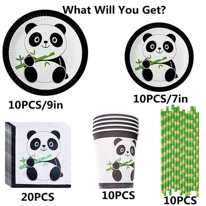 Panda Party Supplies Tableware Set Including Panda Paper Plates Cups Napkins Straws for Panda Birthday Wediing Baby Shower Party