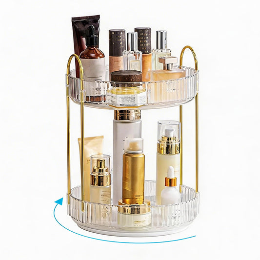 Rotating Makeup Organizer, 2 Tier Large Capacity Perfume Organizer, Cosmetic Organizer for Vanity Bathroom Bedroom, White