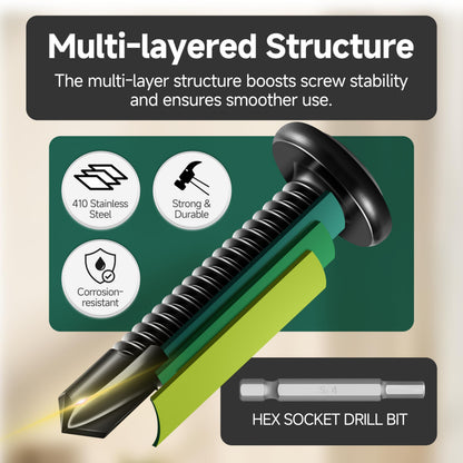 EASTPUK 100Pcs 10 x 2 Sheet Metal Screws, Stainless Steel Flat Head Socket Cap Self Drilling Screw, Allen Socket Drive Black Oxide, Self Tapping Screws with Drill Bit