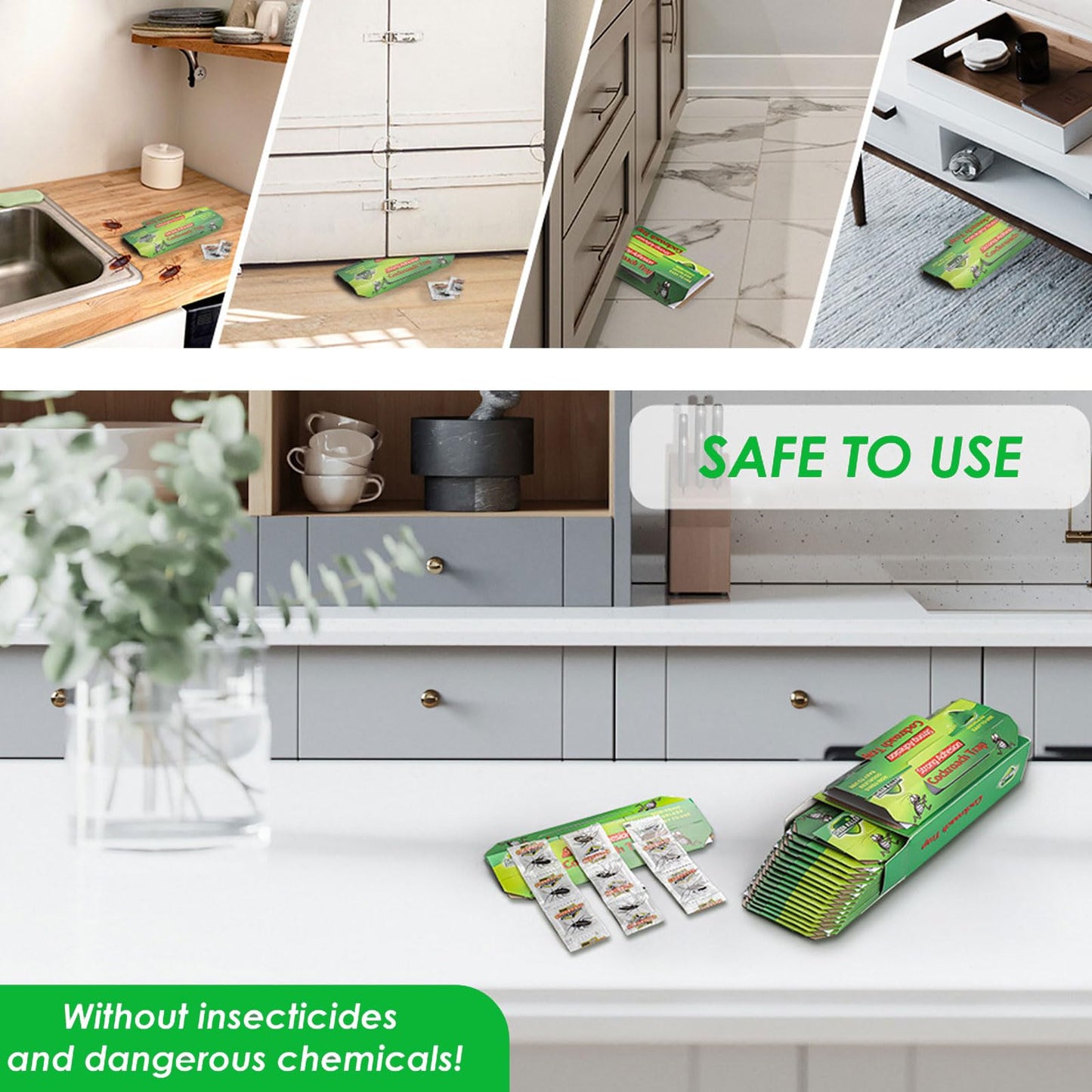 MYLEUS 50 Pack Cockroach Traps Indoor Sticky - Stay Away from Cockroaches, Easy to Use Bug Traps for Cockroach Control