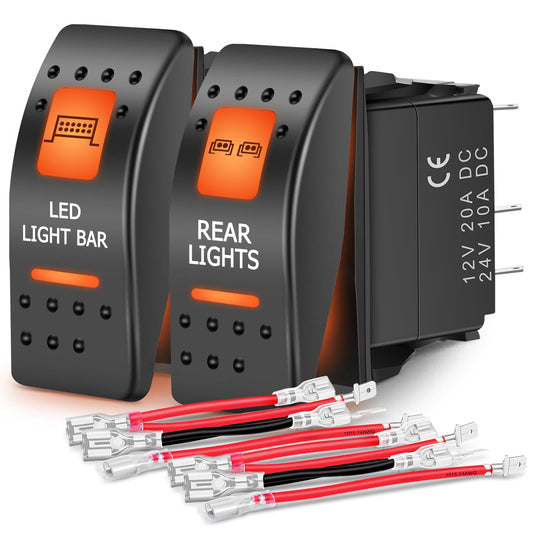 Nilight 2 Pack UTV Rear Lights Switch Led Light Bar On Off 5 PIN SPST Switches with Orange Backlit 12V 24V Toggle Jumper Wires Set for ATVs UTVs Cars Trucks RVs