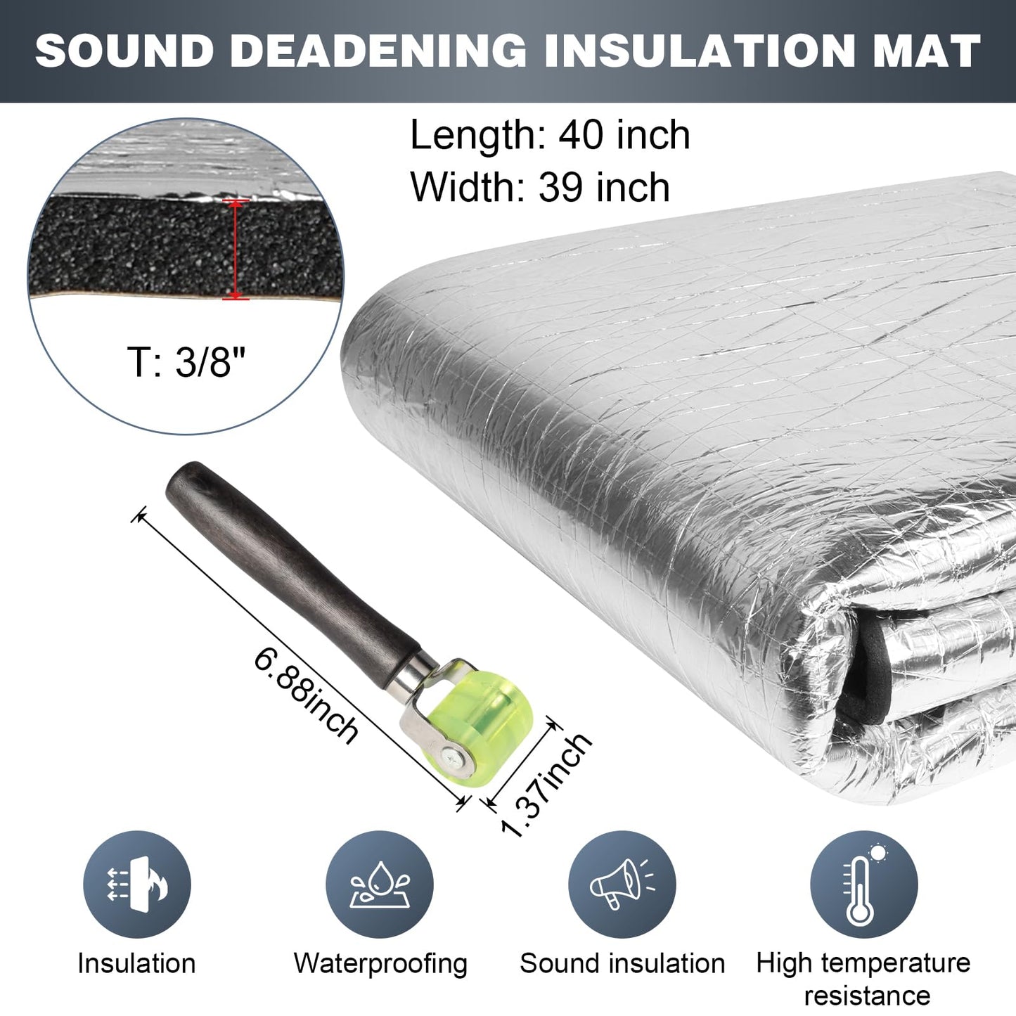 Storystore 394 (10 mm) mil 10.8 sqft Heat Sound Deadening Insulation Mat, Car Sound Deadening Material, Sound Deading Material for Cars (39"(W) x 40"(L) x 3/8"(T))