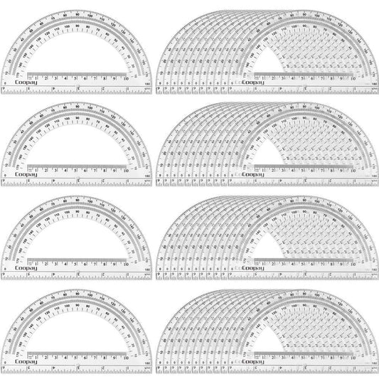 Coopay 48 Pack Plastic Protractors Student Math Clear Protractor Set 180 Degrees for Angle Measurement, 6 Inches