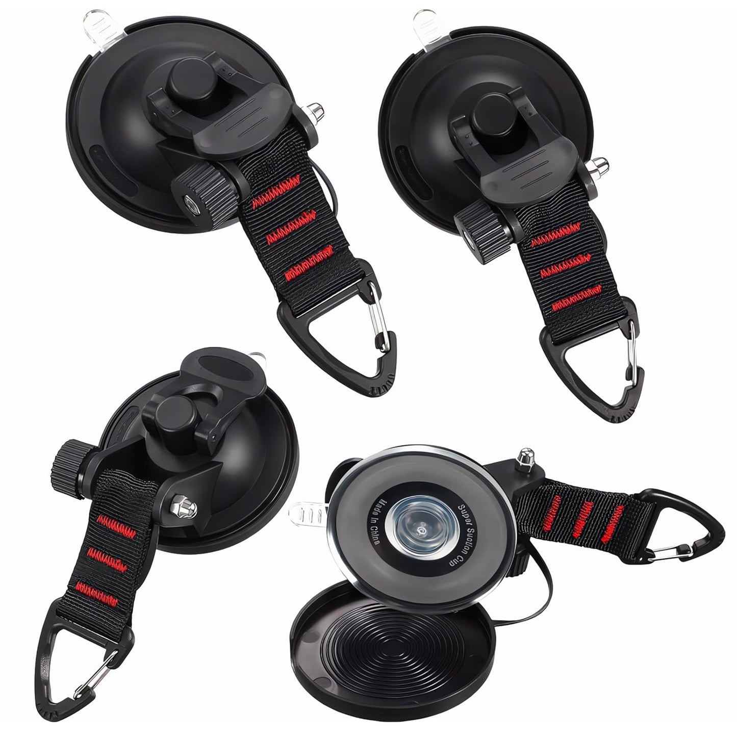 Naturezhen 4Pcs Heavy Duty Suction Cup Hooks, Aluminum Buckle Vacuum Suction Cup with Hooks, Outdoor Strong Suction Cups Anchor for Outdoor Camping, Tie Downs, Tarp Accessories & Car Side Awning