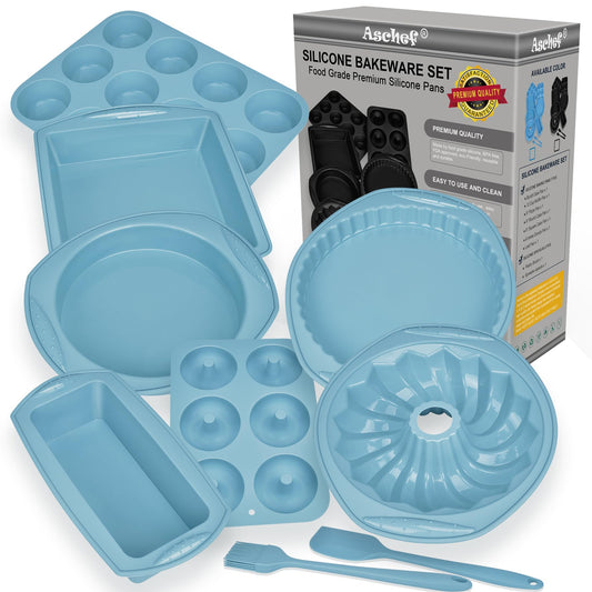 Economical 9in1 Nonstick Silicone Baking Ring Cake Pan Cookie Sheet Molds Tray Set for Oven, Heat Resistant Bakeware Tools Kit for Muffin Loaf Bread Pizza Cheesecake Cupcake Pie Utensils