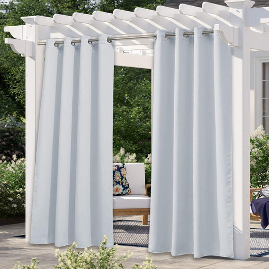 NICETOWN Thermal Insulated Outdoor Draperies - Windtight Waterproof Blackout Curtain with Grommet (W52 x L96, Greyish White, 1 Pc)