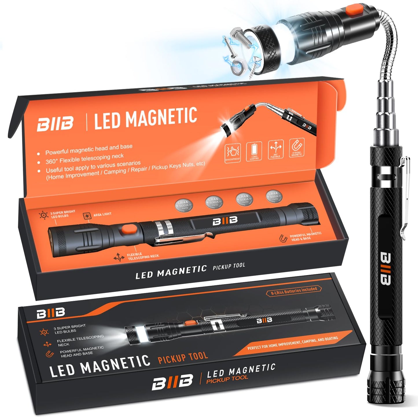 BIIB Gifts for Men, LED Magnetic Pickup Tools Birthday Gifts for Men, Mens Gifts for Him Dad Husband Grandpa, Fathers Day Dad Gift from Daughter, Wife, Cool Gadgets Tools, Fathers Day Gift Ideas