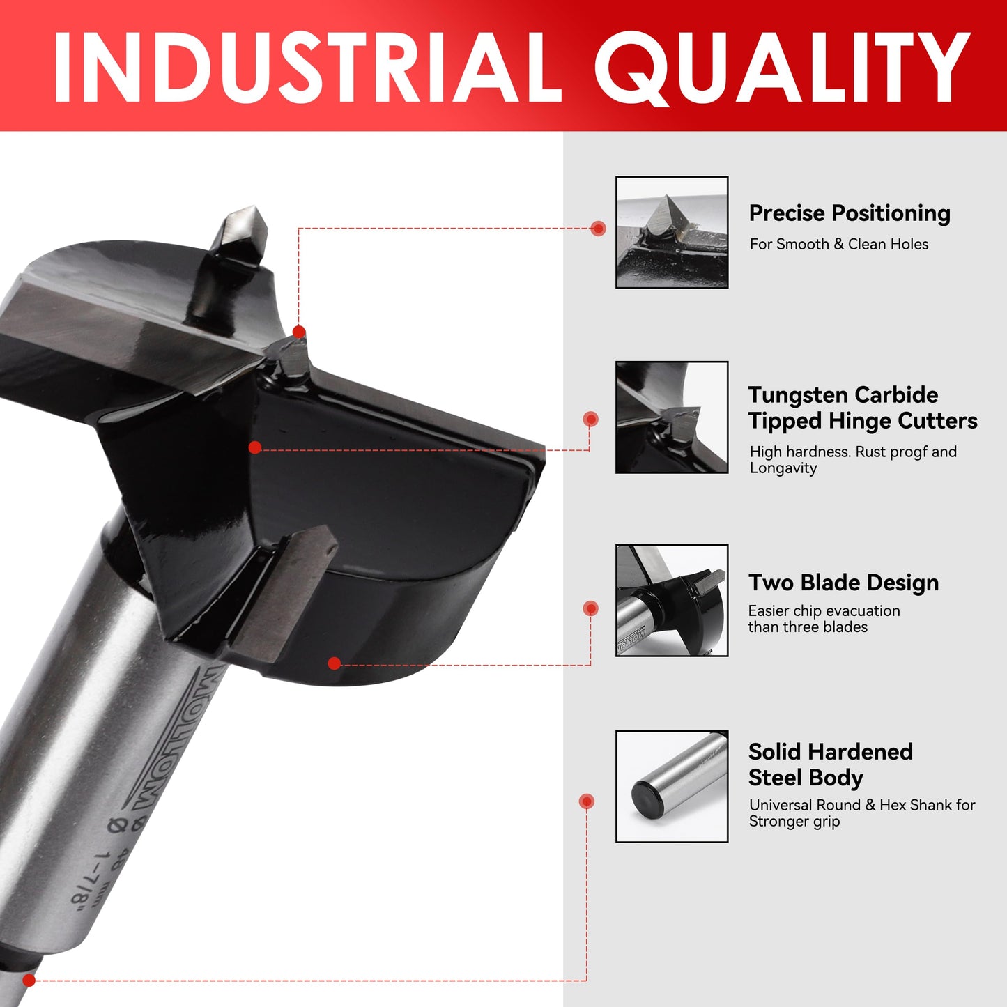MOLLOM 1-3/8" (35mm) Forstner Drill Bit for Precise Woodworking with Durable YG8 Carbide Thickness of 2.0mm,This Hinge Cutter Tool is Ideal for Hard Wood, Plastic, Plywood