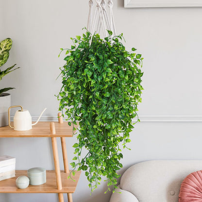RECUTMS 4 Pcs Artificial Hanging Eucalyptus Greenery Plants 33Inch Fake Wall Swags Plant Faux Leaves Ivy UV Resistant Pothos Indoor Outdoor Home Garden Wedding Jungle Party Patio Spring Easter Decor