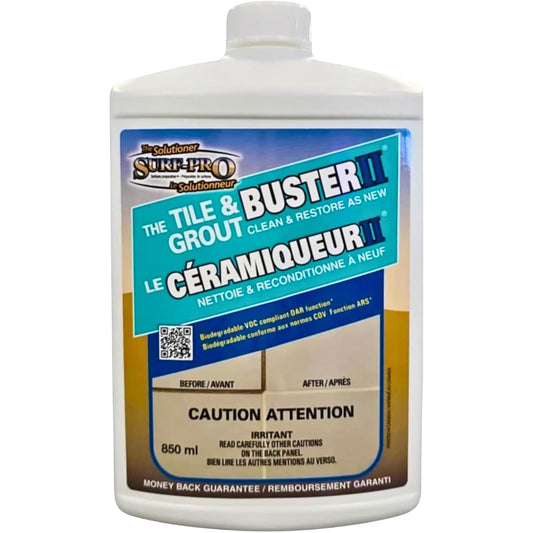 Tile and Grout Buster Cleaner, 850 ml (28 oz) – Heavy-Duty Tile & Grout Stain Remover for Bathroom, Kitchen, Shower & Floors – For Ceramic, Porcelain, Stone & More – Made in Canada