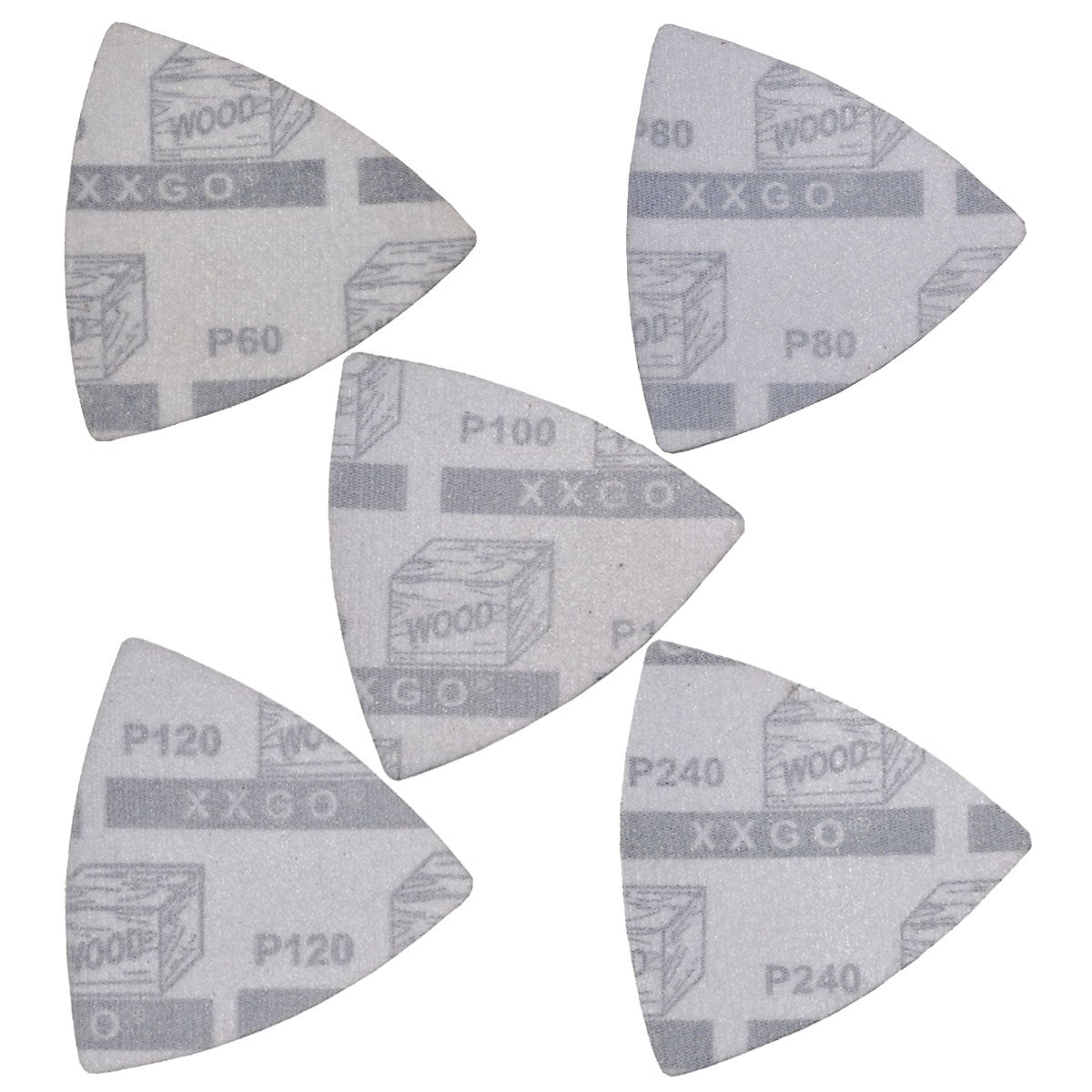 XXGO 105 Pcs Oscillating Multi Tool Sanding Pads Kits 2 Pcs Triangle Sanding Pads 3 Pcs Finger Sanding Pads 100 Pcs Multi Tool Sandpaper for Wood Sanding XG3105