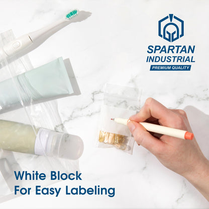 Spartan Industrial - 2" X 3" Plastic Zip Bags With Writable White Block (1000 Count) 2 Mil Small Reclosable Bags for Jewelry, Buttons, Bolts