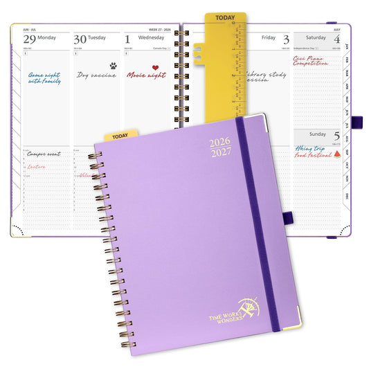 POPRUN Academic Planner (July 2026-June 2027) Weekly and Monthly Appointment Book 2026-2027, 10" x 8" Planner School Year 2025-2026 with Hardcover, Tabs, Ruler, Pen Loop & Tear-Off Corners - Violet
