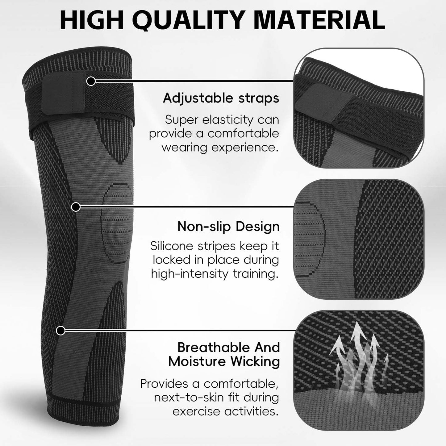 Kecartu 2 Pack Knee Braces for Men & Women, Long Full Leg Compression Knee Support Sleeves for Sports, Workouts, Running, Weightlifting, Basketball, Volleyball - Joint Knee Pain Relief, Black, L