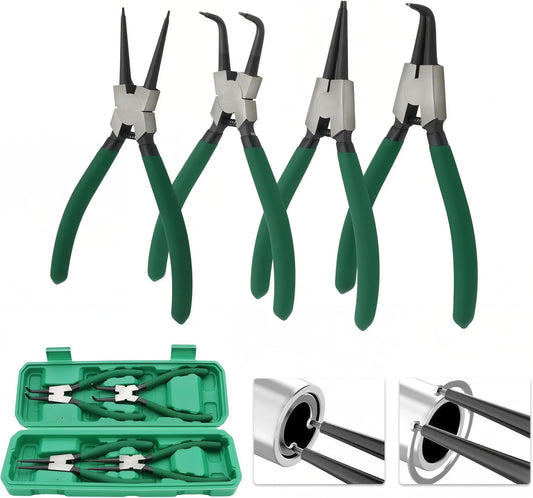 Mostantu 7" Snap Ring Pliers Set, 4Pcs Internal/External Circlip Pliers with Straight/Bent Jaw, Heavy Duty Spring Loaded Circlip Pliers for Ring Remover Retaining and Remove Hoses, Gasket