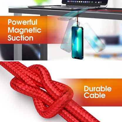 Magnetic Charging Cable 7-Pack [1.6FT/3FT/3FT/3FT/6FT/6FT/10FT] 540 Rotating Phone Charger 3 in 1 USB Cable Nylon Braided for Micro USB/Type C/iProduct Device - Red