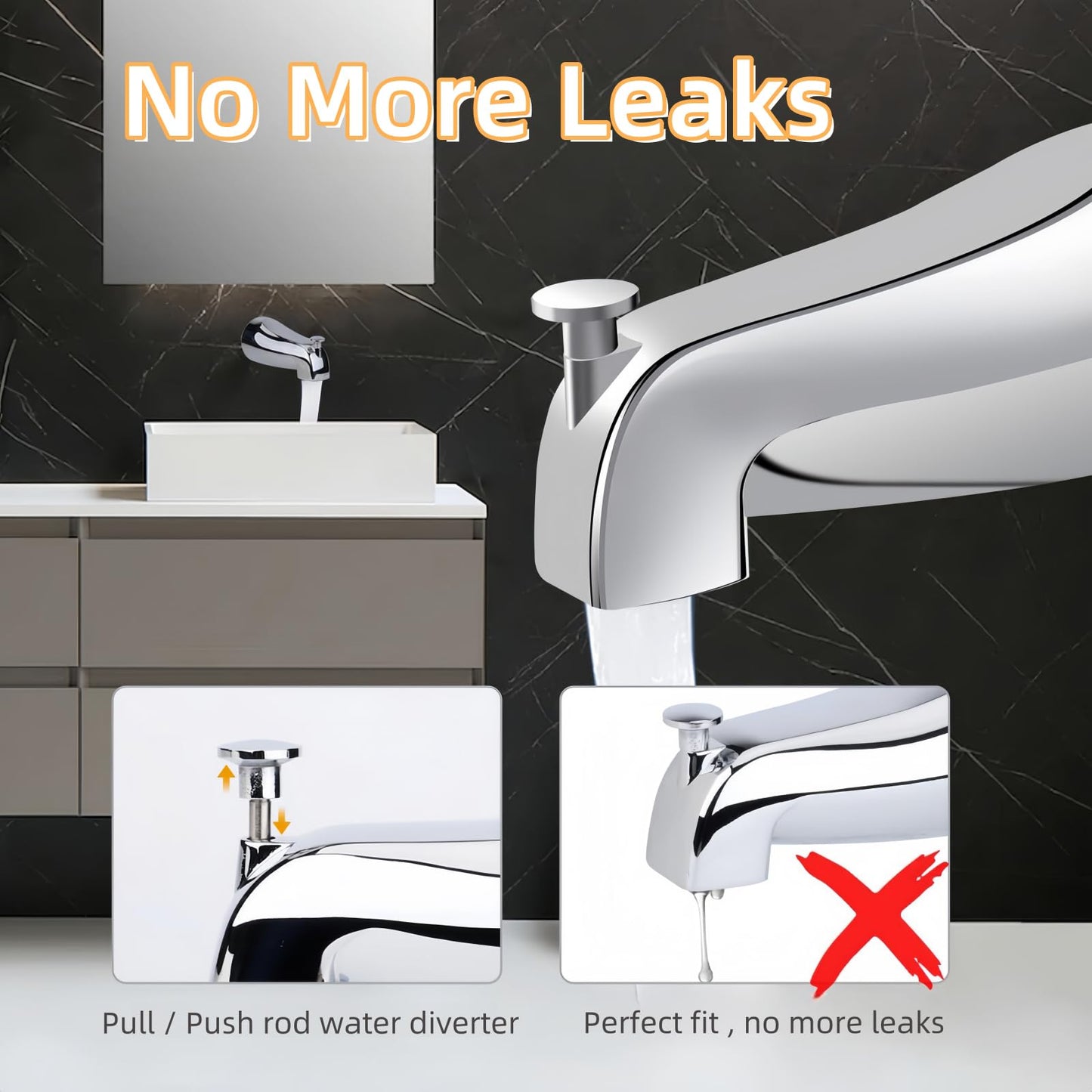 Bathtub Faucet Easy to Install Tub Spout with Diverter,North American Standard Tub Faucet Replacement Fits 1/2" Copper Water Tube(5/8" Diameter) with Hex Wrench Chrome Finish