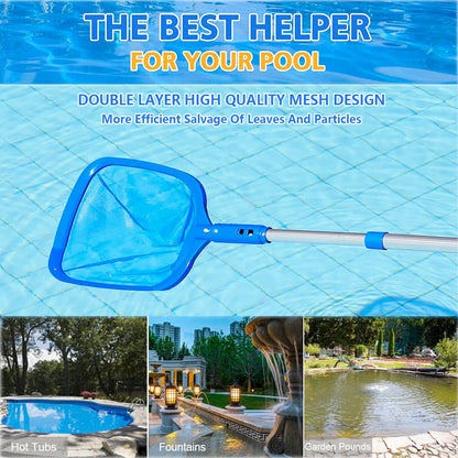 FBSPORT Pool Skimmer Net with Telescopic Pole, 59 inch Swimming Pool Leaf Net, Fine Mesh Pool Net, Pool Cleaner Maintenance Tool-Easy to Collecting Leaves for Swimming Pools, Hot Tubs, Ponds