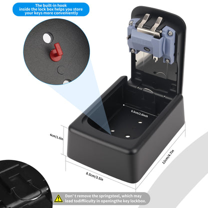 AMMIY Key Lock Box,Combination Lockbox Wall-Mounted Key Storage Box for Keys,Large Key Lock Box Resettable Combination Code Lockbox for Home, Office Realtors, Garage Spare Keys（BLACK)