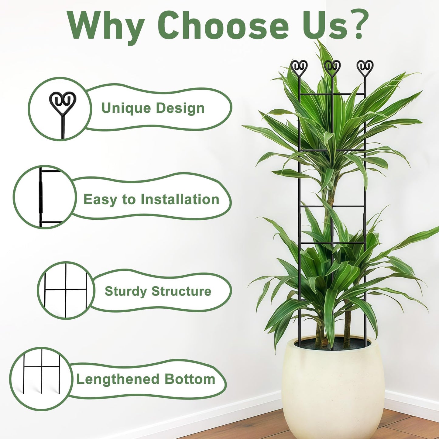 Xeeol 32in Large Garden Trellis for Potted Plants, Expandable Metal Indoor Plant Trellis for Climbing Plants, Tall Plant Supports for Ivy Pothos Hoya Monstera,2P