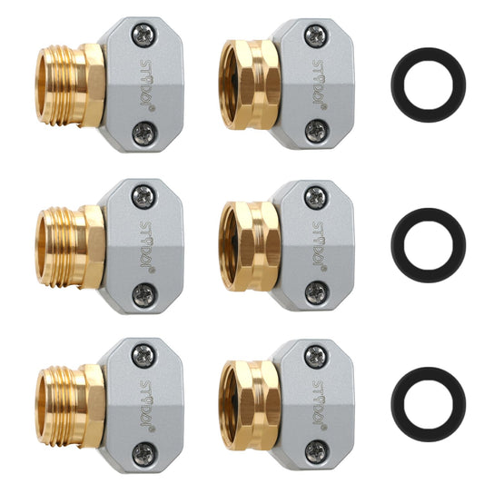 STYDDI Garden Hose Repair Kit, Aluminum Mender Female and Male Hose Connector with Zinc Clamp, Fit All 5/8-Inch and 3/4-Inch Garden Hose, 3 Sets