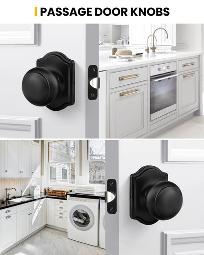 goldenwarm Closet Door Knob with Lock, Black Door Knobs Passage Doors Lock, Reversible Handle with Lock for Left or Right Keyless Bathroom/Bedroom,Modern Home Décor(1 Pack)