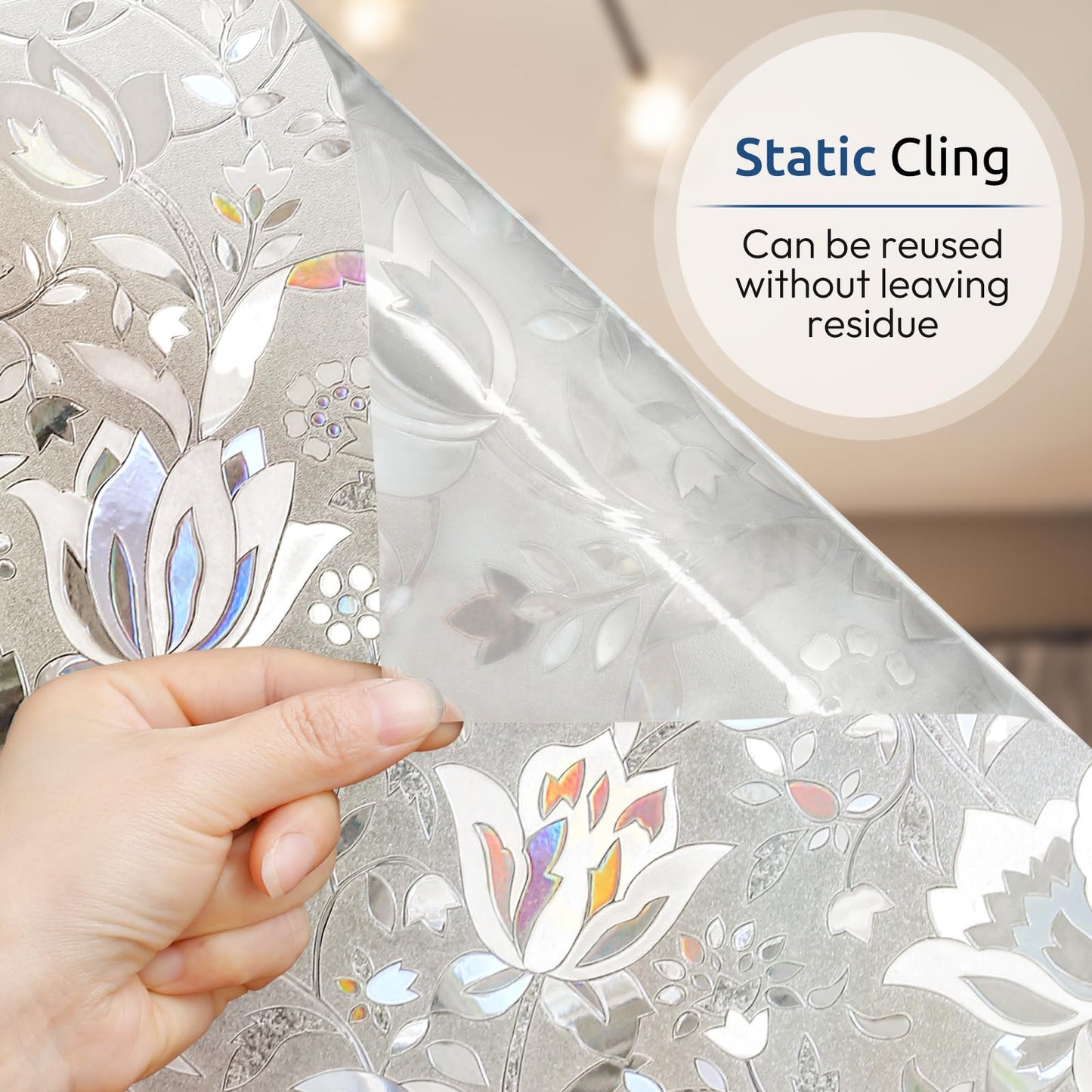 rabbitgoo Privacy Window Film, Decorative Stained Glass Film, Sun Blocking Window Cling, Removable Static Cling Vinyl Glass Sticker for Home, Bathroom Door, Tulip Flower, Clear, 60x200cm