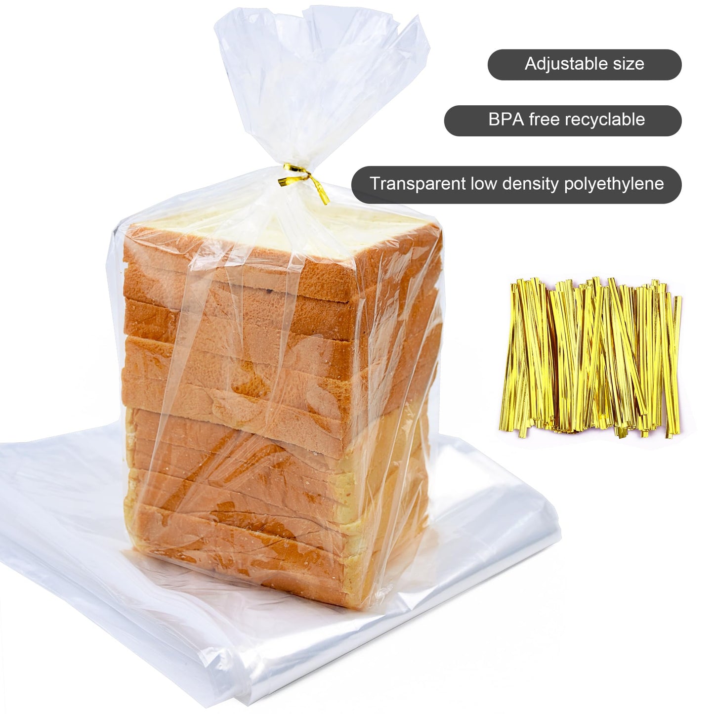 Homrelaxy 300Pcs Reusable Plastic Bread Bags for Homemade Bread and 330 Ties, 18 x 8 x 4 inch Reusable clear Loaf Bags, Adjustable, Perfect for Home Bakers and Bakeries