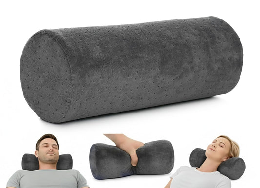 All Sett Health Bamboo Gray Round Cervical Roll Cylinder Bolster Pillow with Removable Washable Cover Ergonomically Designed for Head Neck Back and Legs || Ideal for Spine and Neck Support During Sleep
