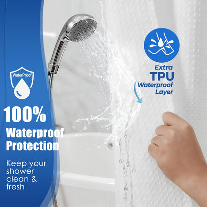 White Waterproof No Hooks Waffle Shower Curtain, 260GSM Heavy Duty Fabric, with 10 Durable Split Grommets, Luxury Hotel Spa Style for Bathroom, Machine Washable, 74 x 72 Standard Size